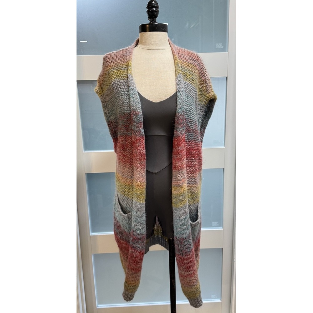 Moth Italy Anthropologie Rinda Rainbow Long Duster Italian Yarn MOHAIR Sweater